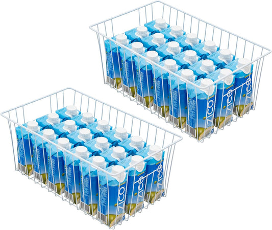 16inch Freezer Wire Storage Organizer Baskets, Household Refrigerator Bins with Built-in Handles for Cabinet, Pantry, Closet, Bedroom
