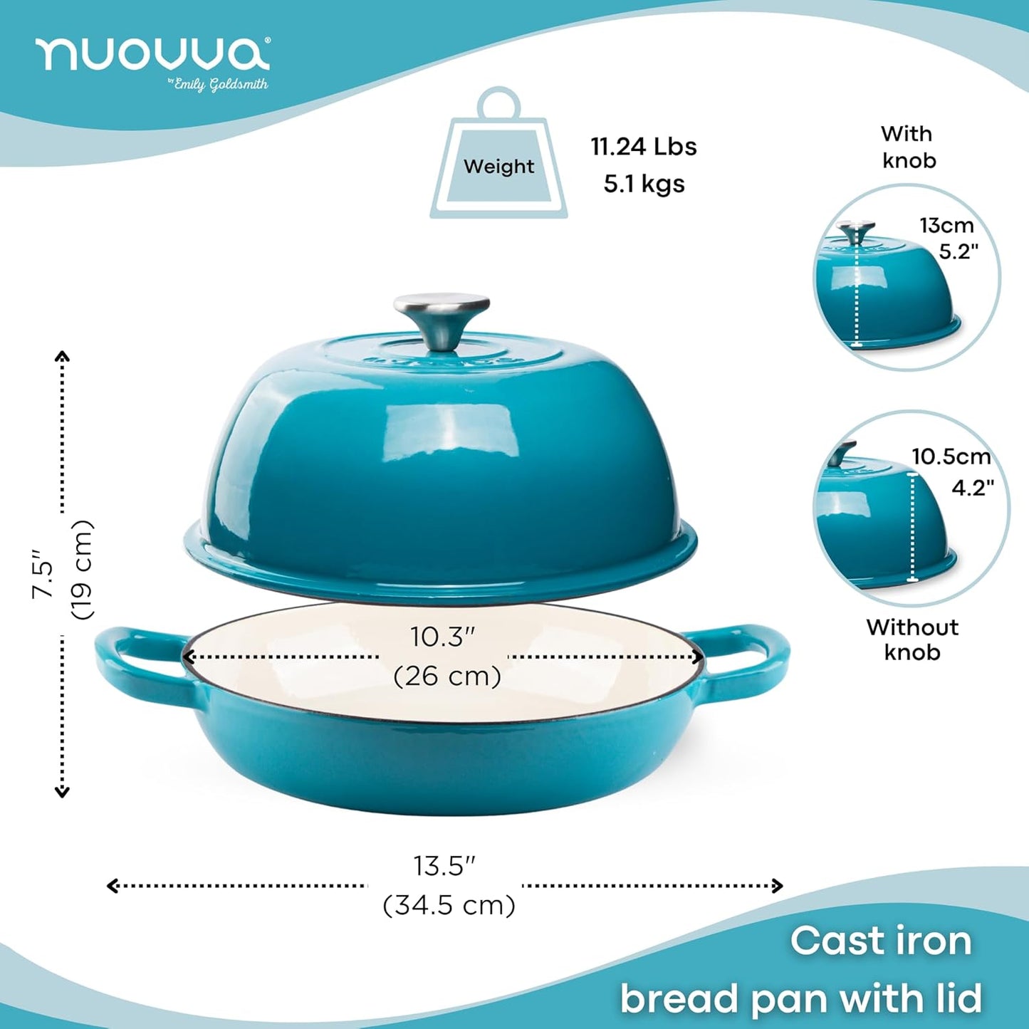 Enamelled Cast Iron Dutch Oven Pot – Dutch Oven For Sourdough Bread Baking – Cast Iron Bread Pot – Blue, 6 Quarts, 22cm – by Nuovva