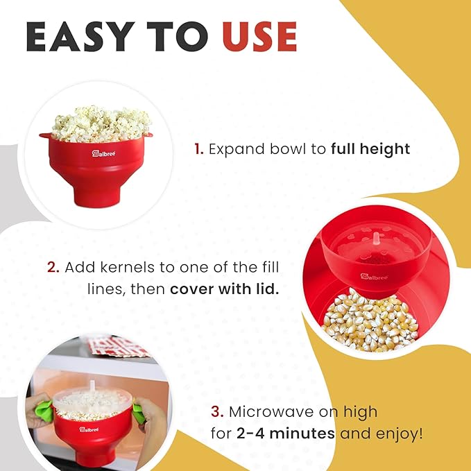 The Original Salbree Microwave Popcorn Popper, Silicone Popcorn Maker, Collapsible Microwavable Bowl - Hot Air Popper - No Oil Required - The Most Colors Available (Green)