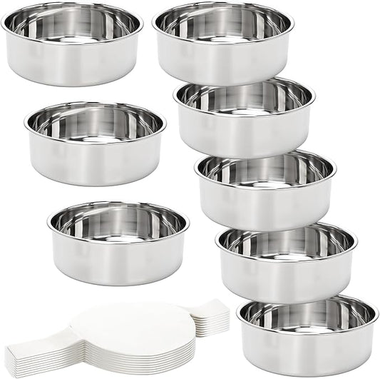8 Pcs 6 Inch Cake Pan with 100 Easy Lift Paper Liners Stainless Steel Mini Round Cake Pan Tin for Oven Birthday Wedding Party Dishwasher Safe
