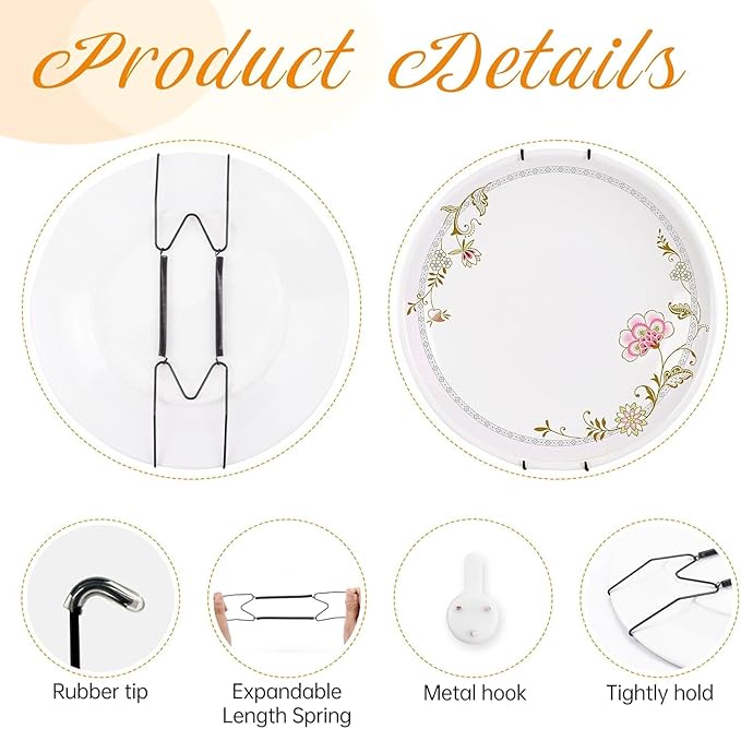 Bilillo 4 Pack Plate Hangers for The Wall, Suitable for 16''-20'' Decorative Plate,Invisible Heavy Duty Wire Plate Holder with Wall Hooks, Plate Hangers for Displaying Plates, Platter, Dish (Black)
