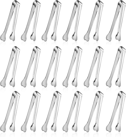 18 Pack Premium Small Serving Tongs, Mini Stainless Steel Appetizer Tongs 4.33Inch Silver