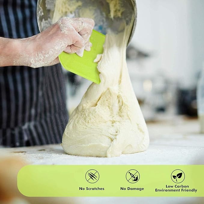 SURDOCA Dough Scraper Bench Scraper - 3P 14.2x8.5" Plastic Flexible Bowl Scraper, Sharp Edge & Angles Cake Scraper. Non-Slip Bakeware Decorating Tools Sculpting & Modeling Tools - Green+White+Green