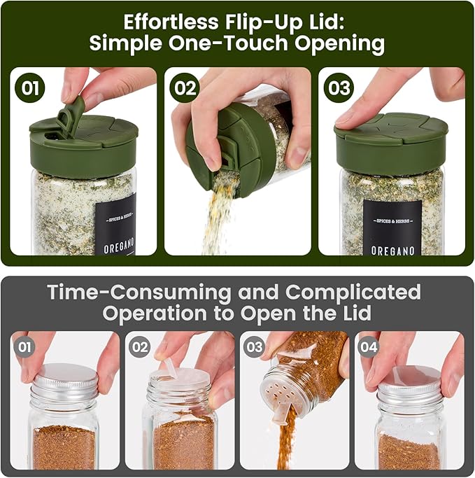 12 pcs Glass Spice Jars With Labels,6oz Glass seasoning Containers with Silicone Lids,Small Spice Storage Bottles for Kitchen Organizer,Seasoning Jars for Spice Rack,Cabinet,or Drawer
