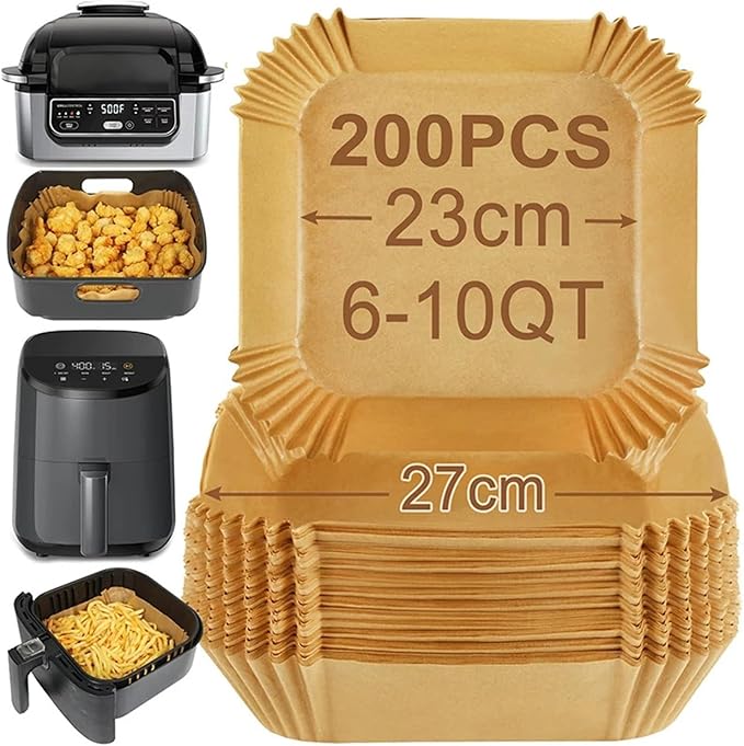 Large Air Fryer Disposable Paper Liners Nonstick 23cm Oven Airfryer Parchment Baking Paper ，Compatible For Ninja，Compatible For COSORI ，Grill Cooking Basket(23cm square,50PC)