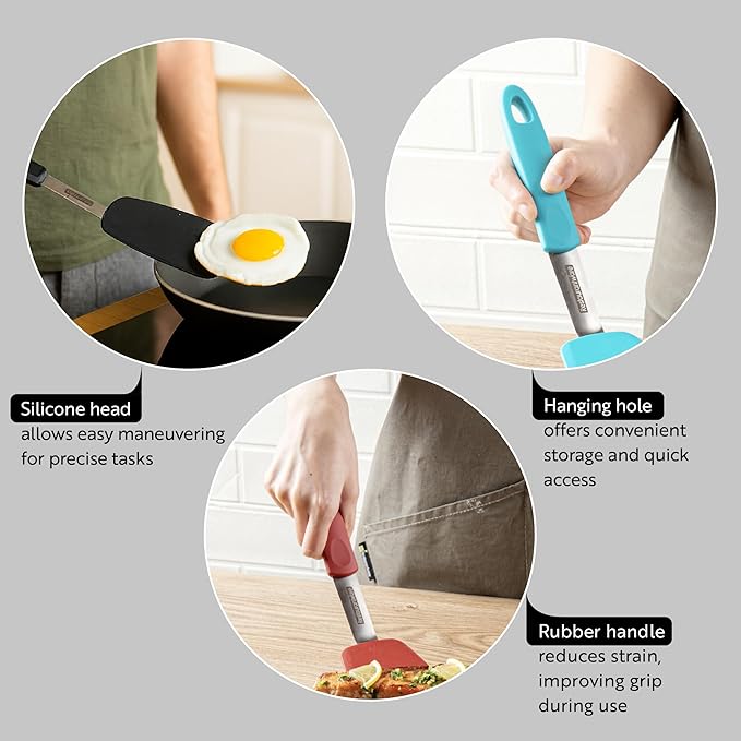 Restaurantware Comfy Grip Silicone Turner 1 Durable Cooking Turner - Stainless Steel Body Rubber Handle With Hole Black Silicone Flipper Spatula Tolerates Up To 446F Dishwashable