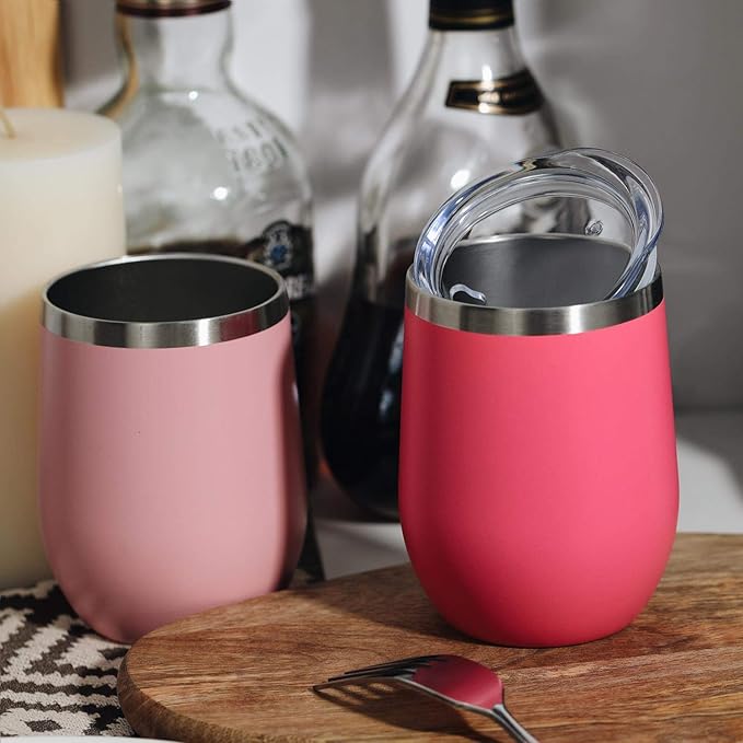 MEWAY 12oz Wine Tumbler 16 Pack Bulk Gifts for Women,Double Wall Vacuum Stainless Steel Travel Mug with Lid,Insulated Stemless Wine Cup Glass for Coffee,Cocktails,Drinks(Burgundy,Set of 16)