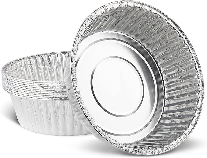 PLASTICPRO 10'' Inch Round Tin Foil Pans Disposable Aluminum, Extra Deep Freezer & Oven Safe - For Baking, Cooking, Storage, Roasting, & Reheating, Pack of 10