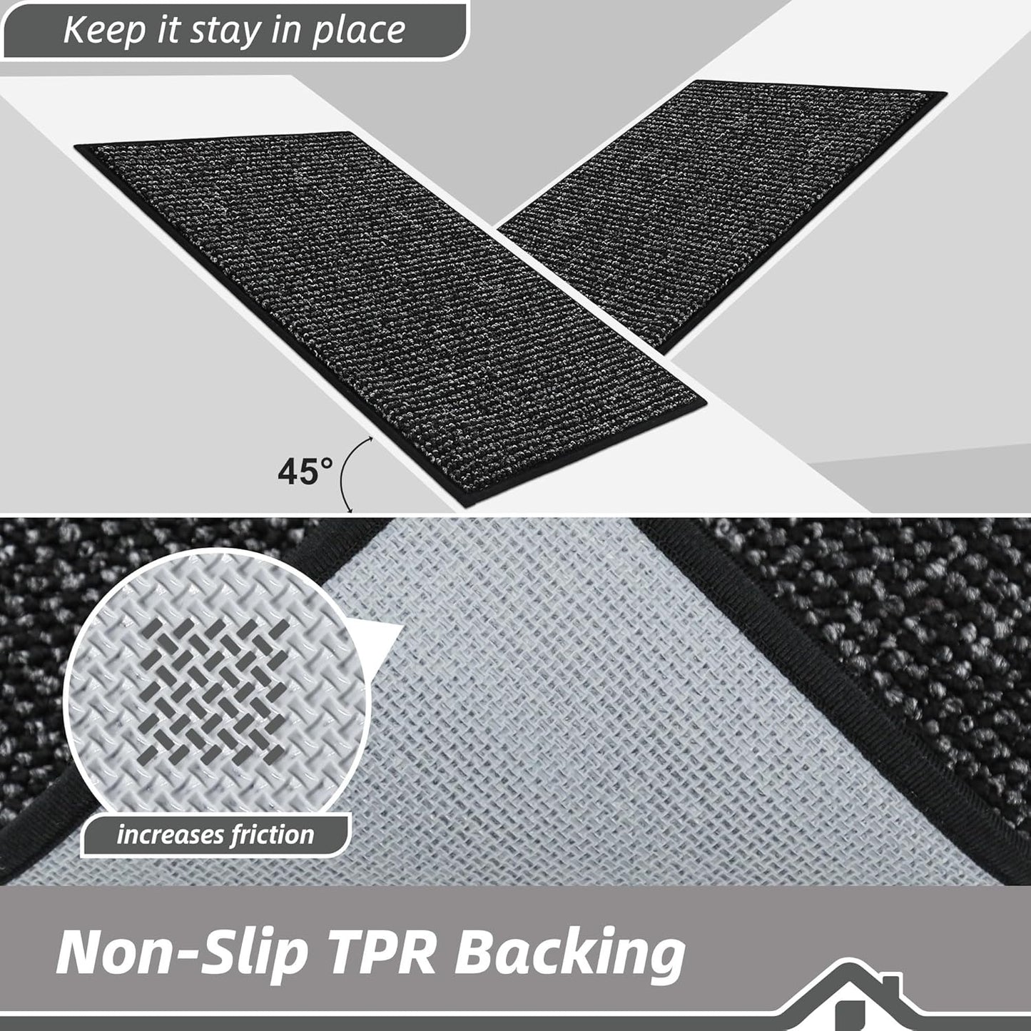 BEQHAUSE Kitchen Rugs 24"x36", Non-Slip Kitchen Mats for Floor, Super Absorbent and Stain Resistant Kitchen Rugs, Machine Washable Rugs for Kitchen, Hallway, Laundry & Sink, Black
