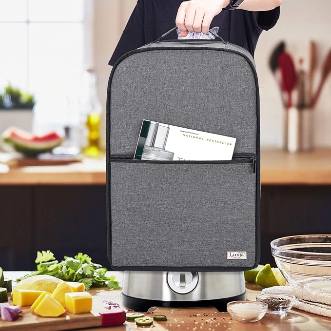 Luxja Food Processor Cover for Cuisinart and Hamilton Beach 10-14 Cup Processor, Food Processor Dust Cover with Accessories Pockets, Gray