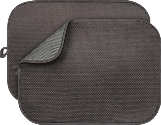 2-Pack Dark Gray Dish Drying Mat 18 x 24 inches – XL Drying Matt Kitchen Counter,Dish Drying Mats for Kitchen Counter, Super Absorbent, Anti-Slip, Fast Drying, Kitchen Must-Have