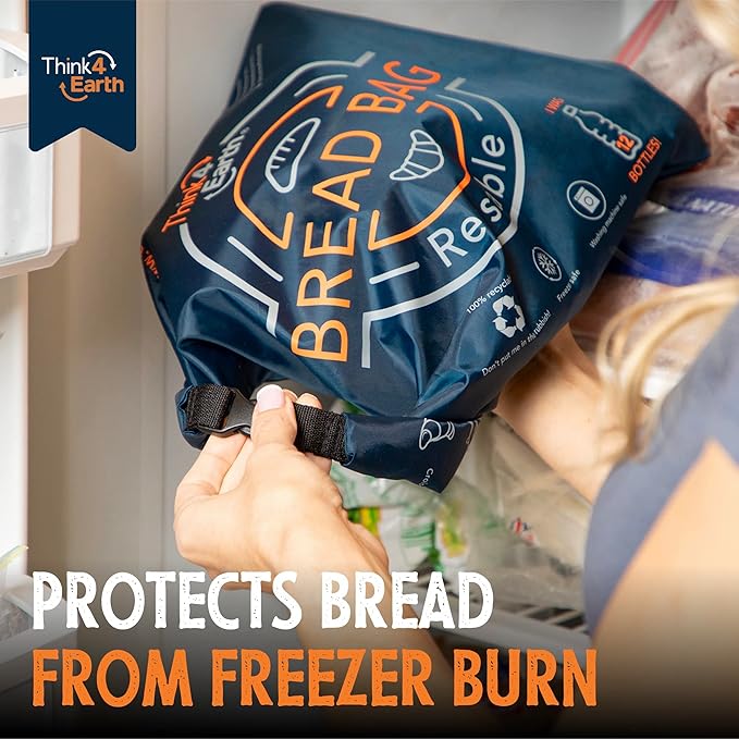 Think4Earth® – Bread Bag - Reusable Freezer Bag for Homemade Bread Maker Gift Giving - Container for Sourdough Loafs Storage, Large Bags with Double Lining