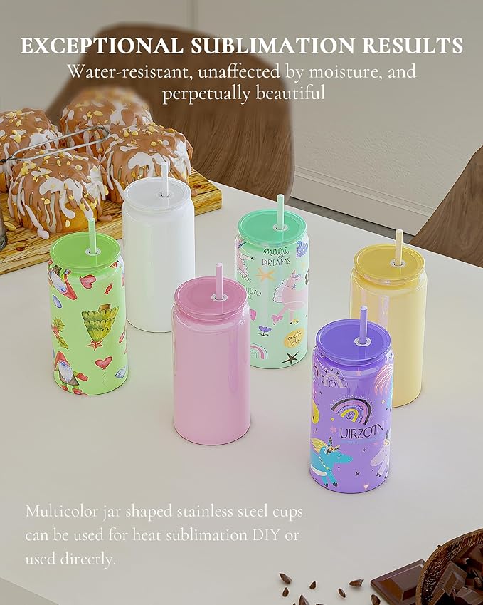 16oz Stainless Steel Cups with Lids and Straws, Sublimation Tumbler, White (Shiny Polished Finish, Sublimatable)