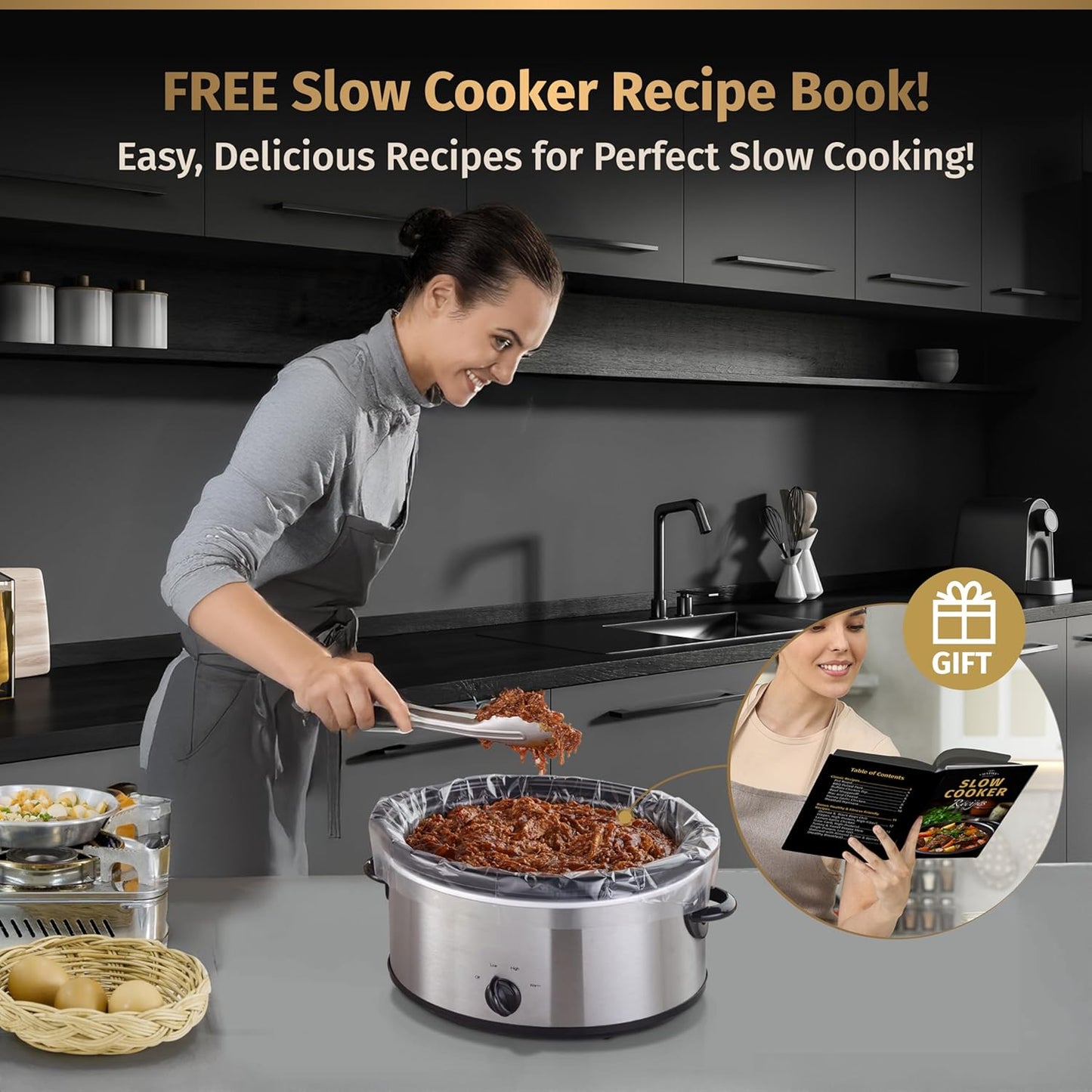 Matiks Slow Cooker Liners 3-8 Quart – Cooking Liner – Large Size 13" × 21" – Fit 3QT to 8.5QT Slow Cookers – Works for Oval & Round Pots – 30 Bags & Recipes Added – Compatible with Crock Pot