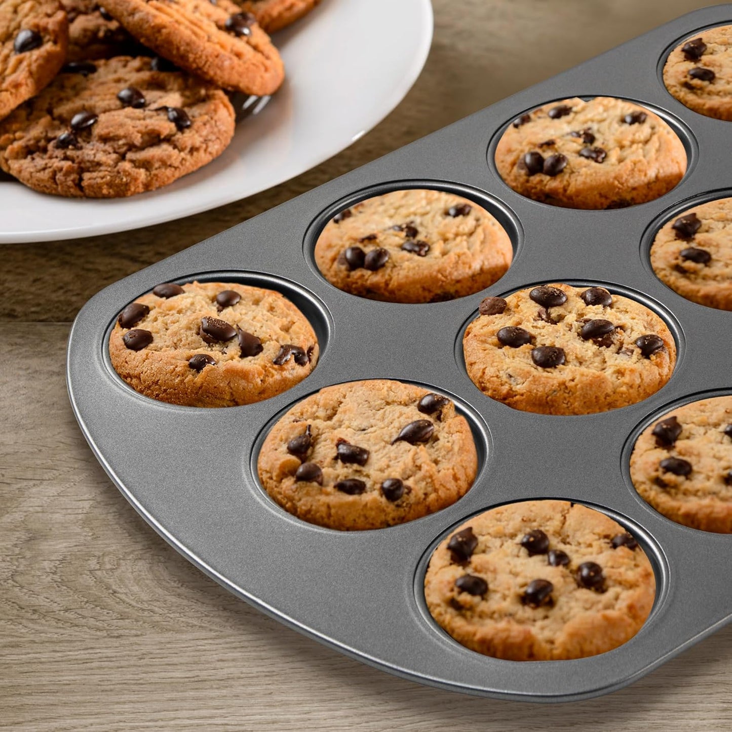 Tiawudi Muffin Top Pan, 12 Cavity Cupcake Pan, 3 Inch Nonstick Bakeware for Eggs, Cornbread, Cookies, Whoopie Pies and Yorkshire Pudding, Set of 2