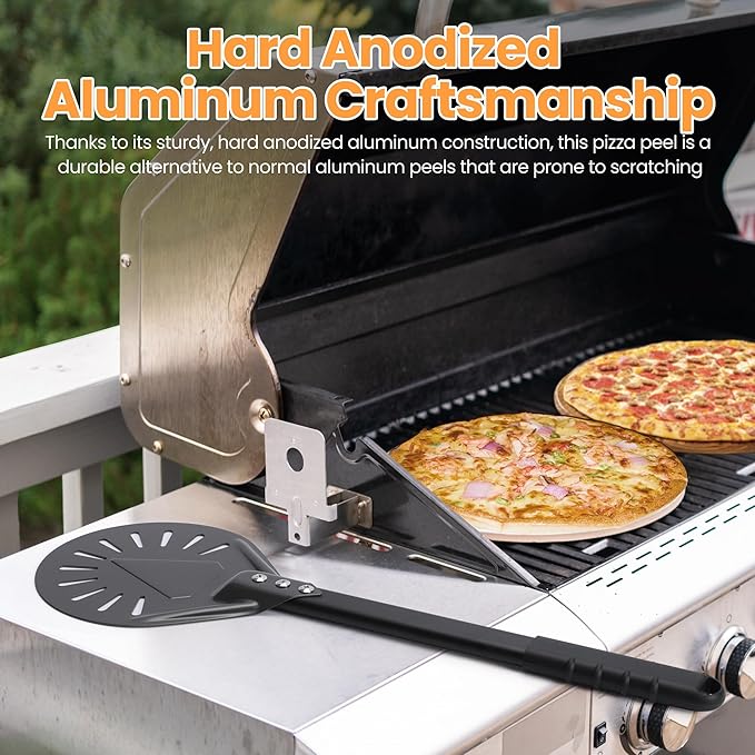 9” Pizza Turning Peel - Pizza Turner - Restaurant-Grade Aluminum Perforated Pizza Peel Lightweight Metal Outdoor Pizza Oven Accessories