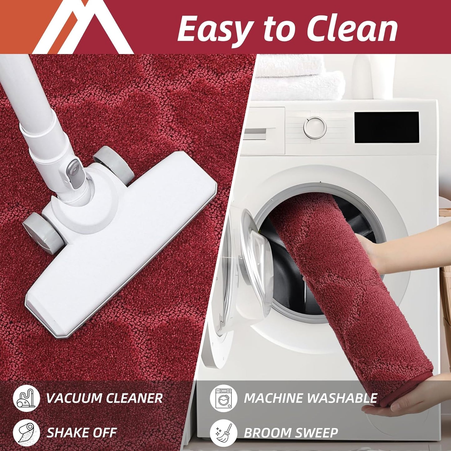 COSY HOMEER Soft Kitchen Rugs [2 PCS] for in Front of Sink Super Absorbent Kitchen Floor Mats and Mats 24x35 Inch/24X60 Non-Skid Kitchen Mat Standing Mat Washable,Polyester,Red
