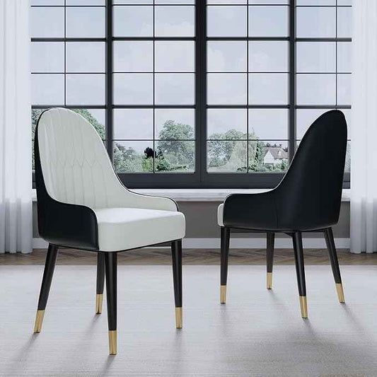 AF ARTISAN FURNITURE Black White Dining Chairs Set of 2 with High Backs Mid Century Modern Kitchen Dining Room Chairs PU Faux Leather Upholstered Large Padded Accent Chair with Legs