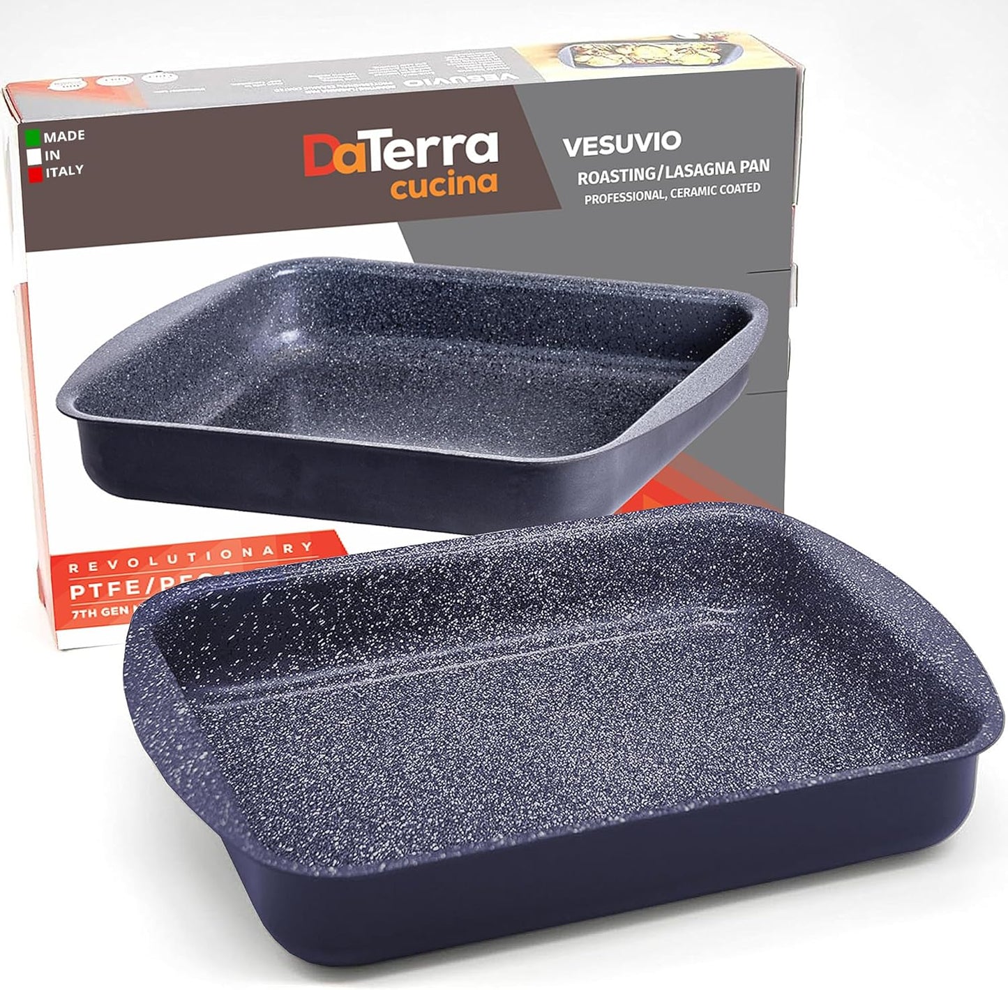 DaTerra Cucina Roasting & Lasagna Pan – 16" x 12" x 3", Large Nonstick Ceramic – Oven & Stovetop Safe to 600°F, 2.5mm Aluminum Base, PTFE, PFOA, Lead & Cadmium Free – Durable & Stylish, Made in Italy