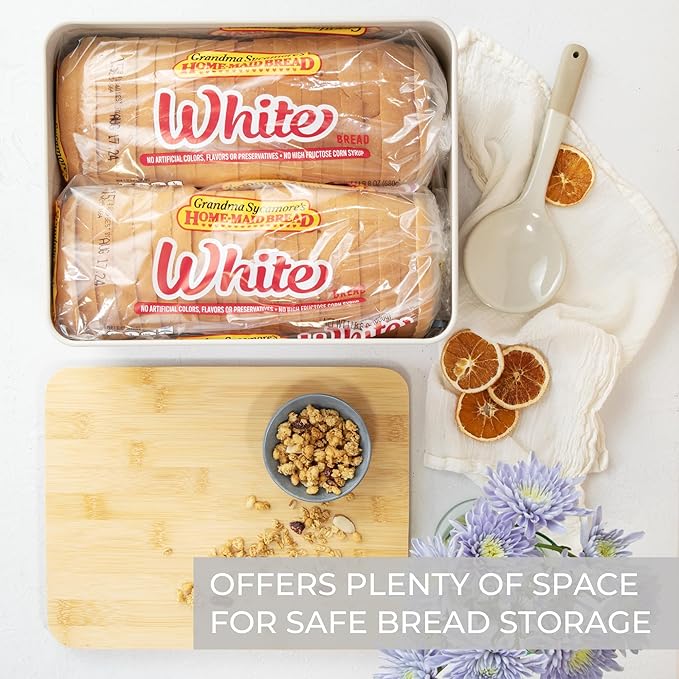 ZICOTO Beautiful Bread Box With Wooden Lid For Your Kitchen Countertop - Spacious Container Perfectly Stores Your Homemade Bread, English Muffins & Bagels - Quality Cutting Board Lid Keeps Loaf Fresh