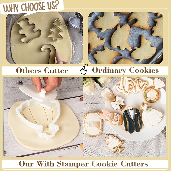 Flycalf Wedding Cookie Cutter Tuxedo with Plunger Stamps Handle PLA Cake Baking Accessories 4" Cutter Molds Gifts for Kids Decorative Party Kitchen