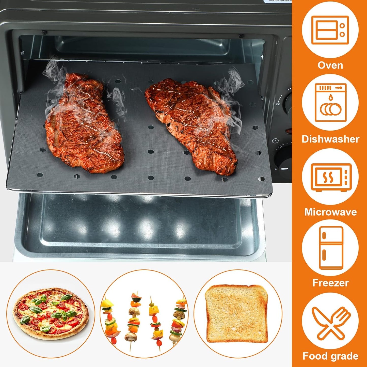 6 Pack Reusable Liners for Toaster Oven Non Stick Fryer Mat Air Fryer Oven Liners Easy Clean Toaster Mat Compatible with Cuisinart, Ninja, Kalorik Microwave(9 x 11 Inch)