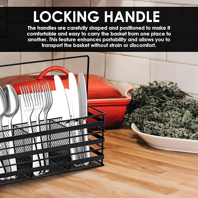 Stainless Steel Utensil Basket,Dishwasher, Flatware Basket, Kitchen, Countertop, Office, Camping, Outdoors, and Restaurants, 4-Compartment, Black