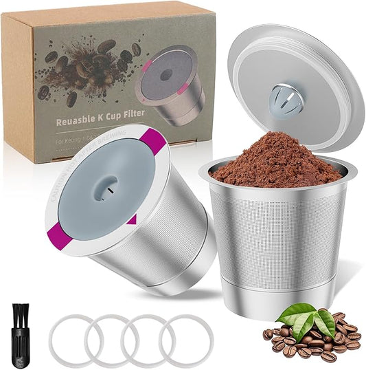2 Pack Reusable K Cup Coffee Pods, Universal Stainless Steel Refillable K Cup Coffee Filters for Keurig 1.0 and 2.0 Coffee Makers