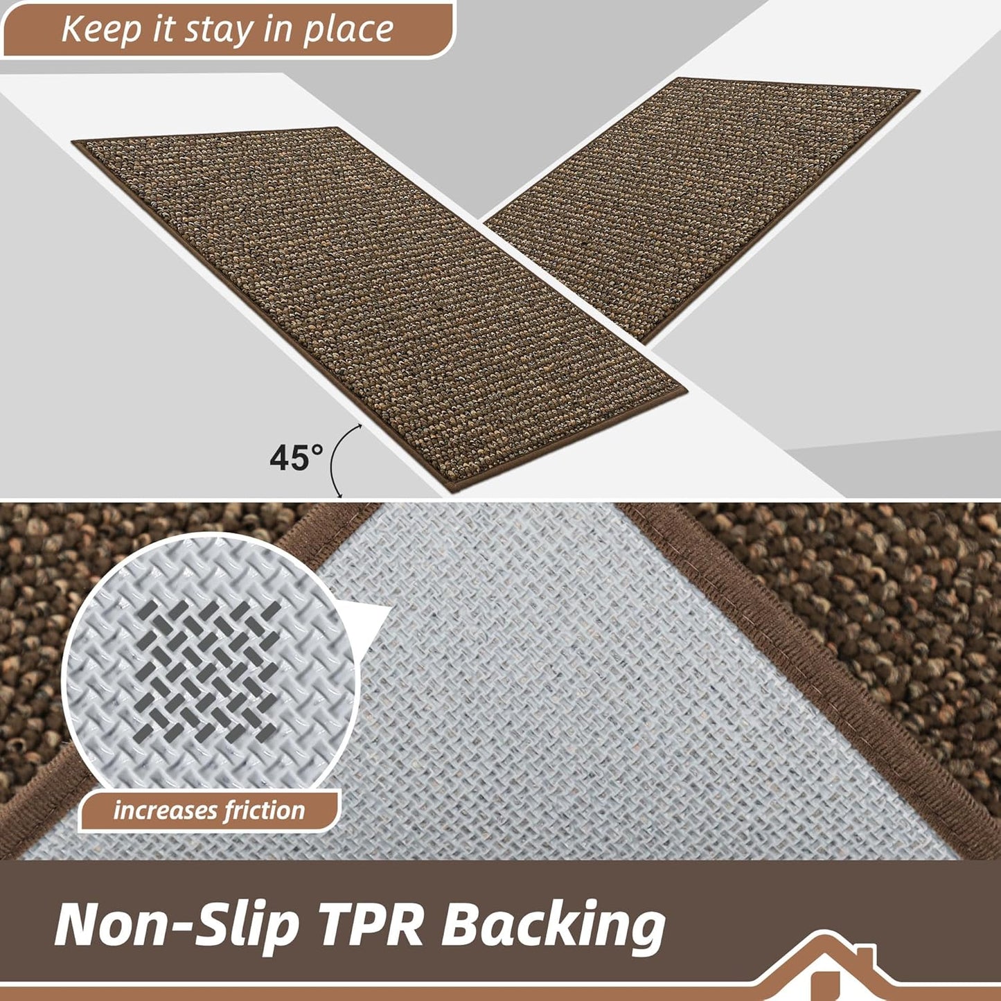 BEQHAUSE Kitchen Rugs 24"x36", Non-Slip Kitchen Mats for Floor, Super Absorbent and Stain Resistant Kitchen Rugs, Machine Washable Rugs for Kitchen, Hallway, Laundry & Sink, Brown