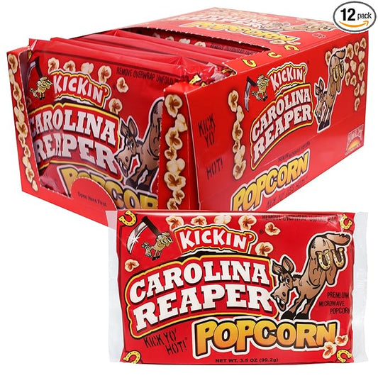 ASS KICKIN’ Carolina Reaper Pepper Microwave Popcorn – 12 Pack - Ultimate Spicy Gourmet Gift Popcorn - Makes a Great Movie Theater Popcorn or Snack Food - Try if you dare!