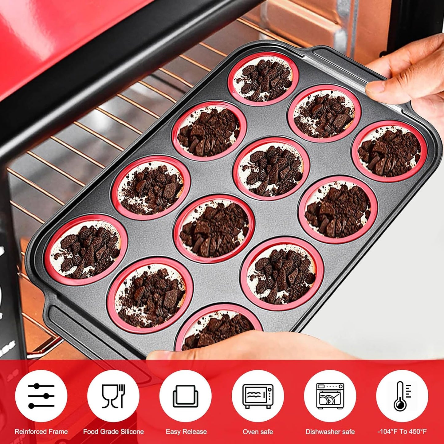 Silicone Muffin Pan with Metal Frame, Egg Bite Maker Silicone Molds for Baking, Cupcake Pans 12 Regular Size, Muffin Tins Easy to Pop Nonstick Non Toxic Bakeware for Oven (Yellow-6)