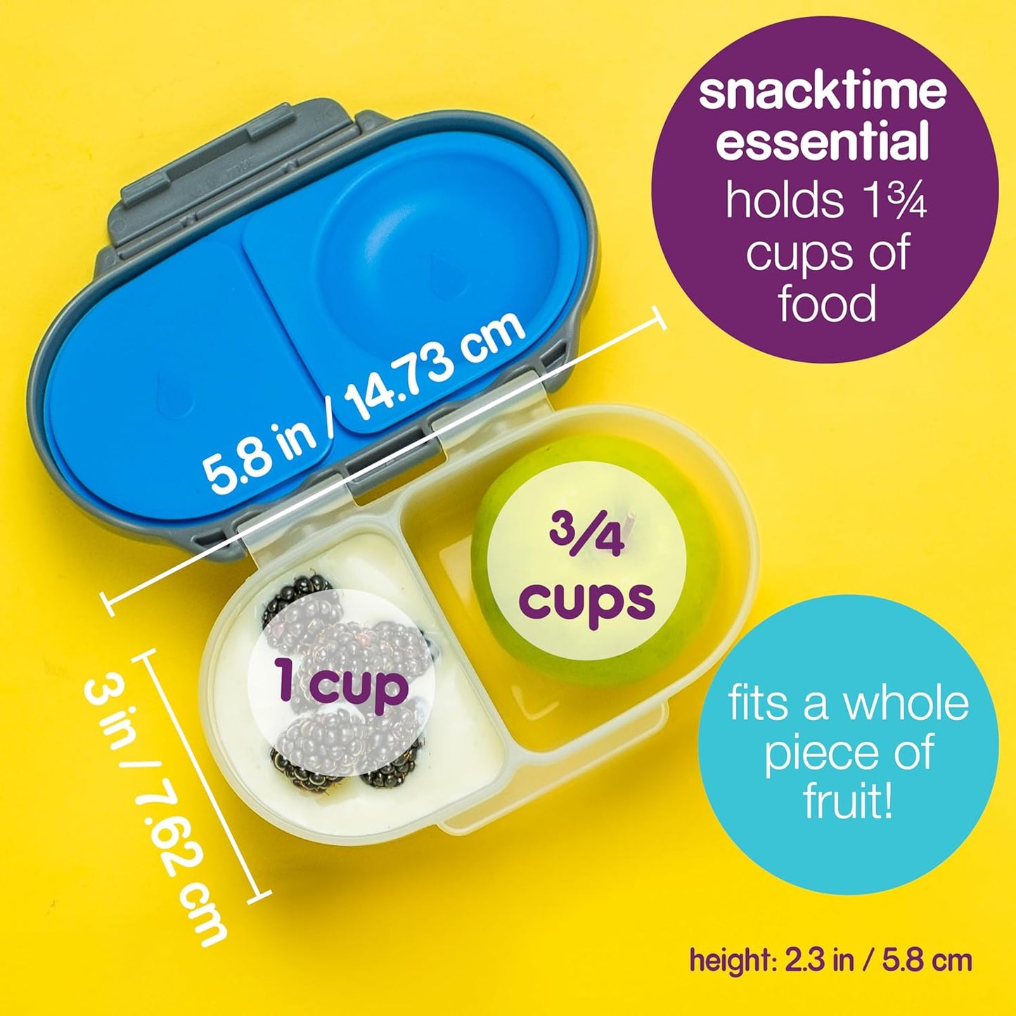 b.box Snack Box (2-pack) Reusable Snack Containers with Lids – Bento Box for Kids & Toddlers, Leakproof Lunch Box, BPA-Free and Dishwasher Safe Snack Container (O'Breeze + Emerald, 1 3/4 Cup)