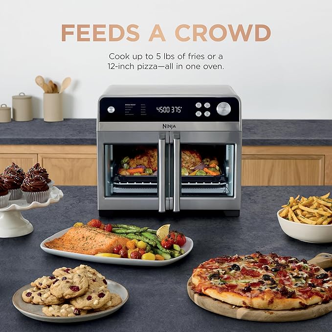 Ninja | French Door Premier | Air Fryer, Convection Oven, Toaster | 5-qt Air Fry Basket, Sheet Pan, Wire Rack, Broil Rack | PFAS-free Cooking Surface, Dishwasher-safe Accessories | FO101 (NEW)