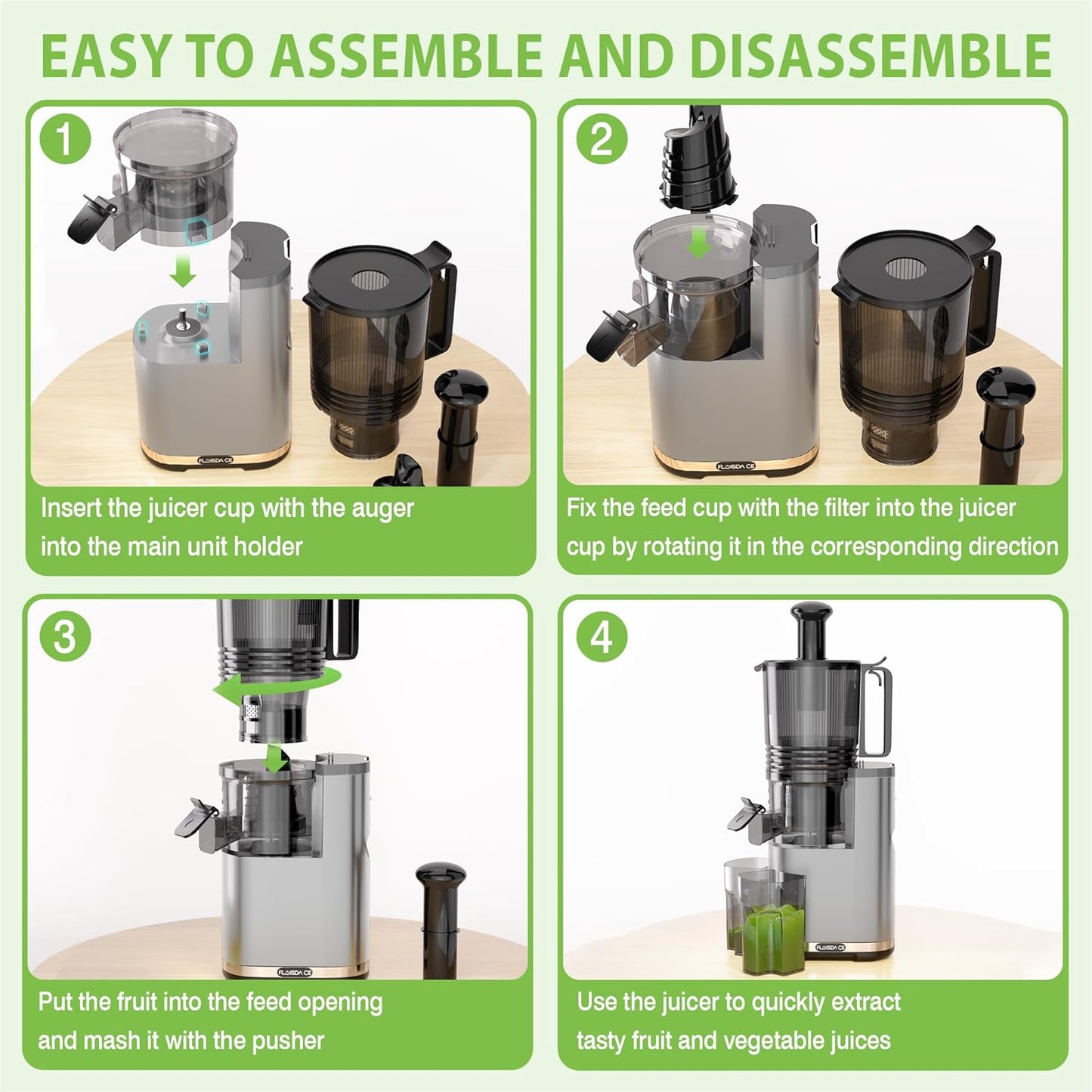 Cold Press Juicer, 6.5" Extra Large Feed Chute Juicer Machines, Hands-Free 350W Slow Masticating Juicer Machines with High Juice Yield for Whole Vegetables & Fruits, BPA Free, Silver