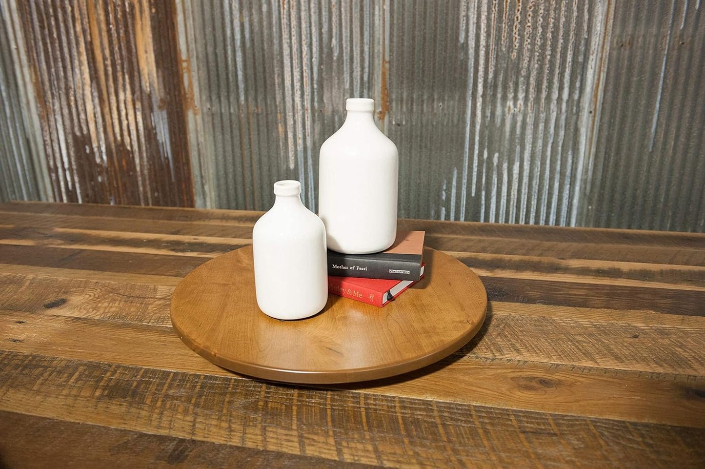 Rustic Red Door Co. Wooden Lazy Susan Turntable - Spinning, Solid Wood Lazy Susan Organizer - Turntable for Table Top/Counter Top - 360 Rotating Swivel (14", Rustic Cherry Wood, Seely Stain)
