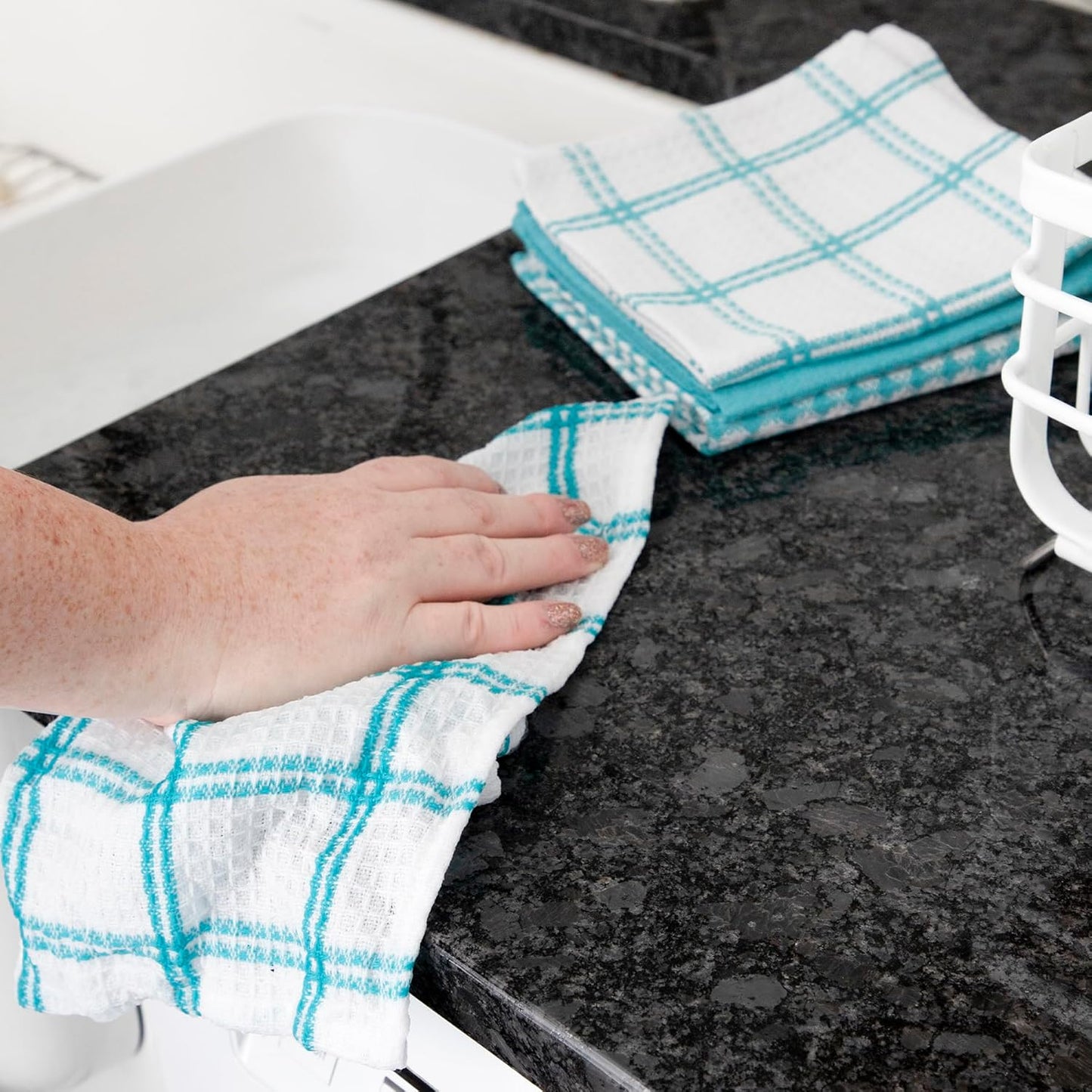 T-fal Premium Waffle Dish Cloths: Highly Absorbent, Super Soft Long Lasting - 100% Cotton, 12"x13" Towel for Cleaning & Drying, (12-Pack), Breeze