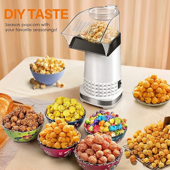 Hot Air Popcorn Machine 1200W, 4.5-Quart Popcorn Maker, No-Oil Air Popper, 2-Min Family Movie-Night Popcorn Popper, Easy Clean, Fat-Free Snack