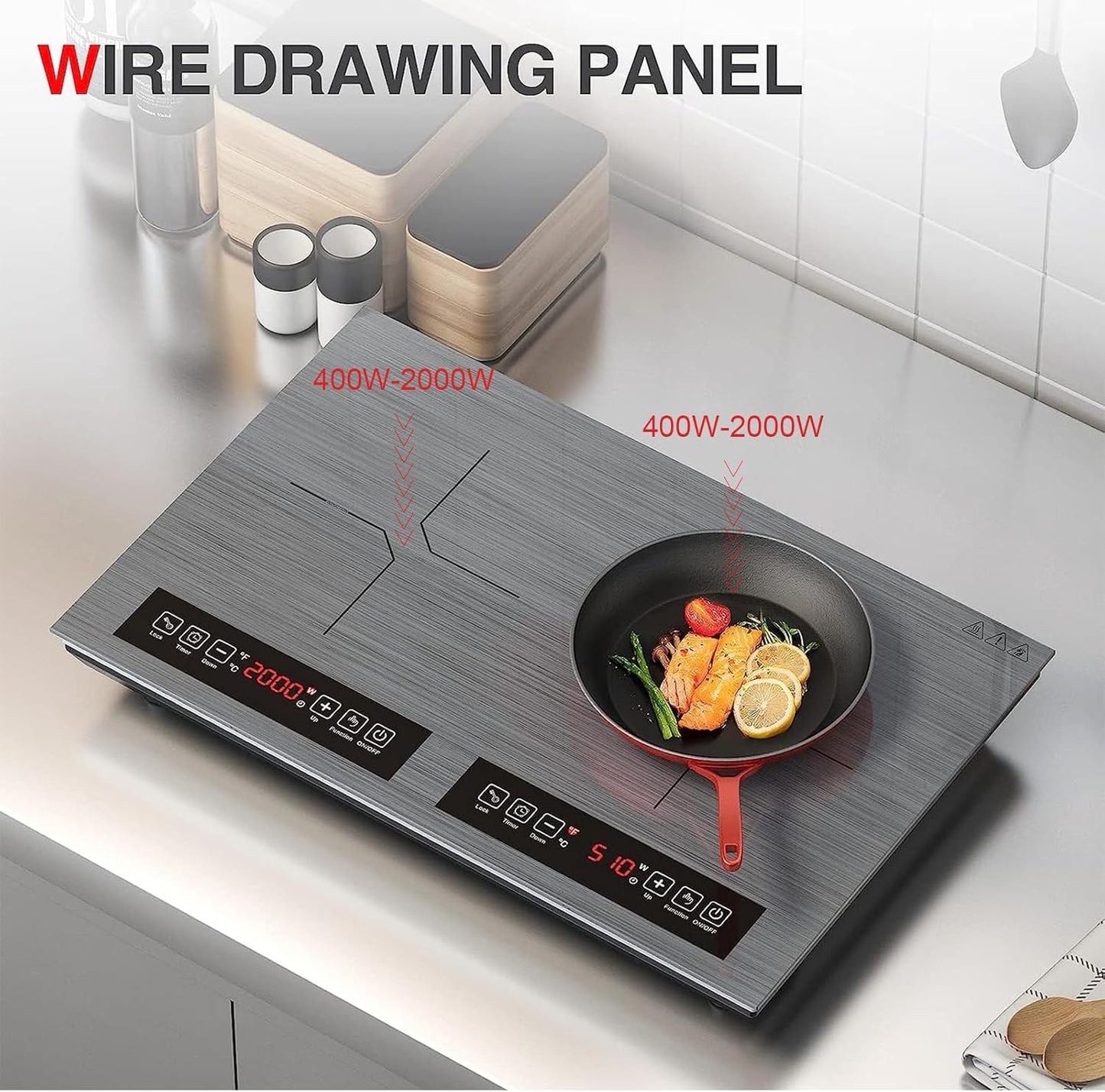 Double Induction Cooktop 110v-120v, 2 Burner Electric Cooktop 24 inch 4000W Induction Stove Top, Hot Plate LED Touch Screen, 9 Temperature, Safety Lock