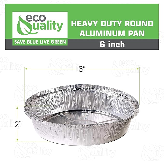 EcoQuality 6" Round Aluminum Foil Pans - Disposable Containers with Foldable Walls for Pie Baking, Cooking, Serving, Reheating, and Storing - Freezer and Oven Safe Tart Pan 300 Pack