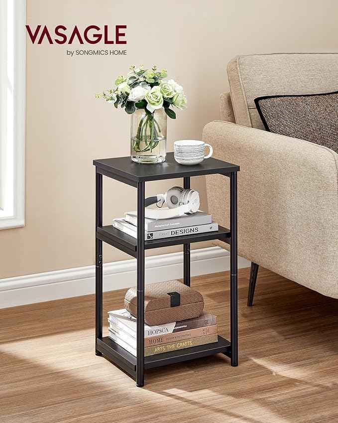 VASAGLE Side Table, Small End Table, Tall Nightstand for Living Room, Bedroom, Office, Bathroom, Classic Black ULET273B16