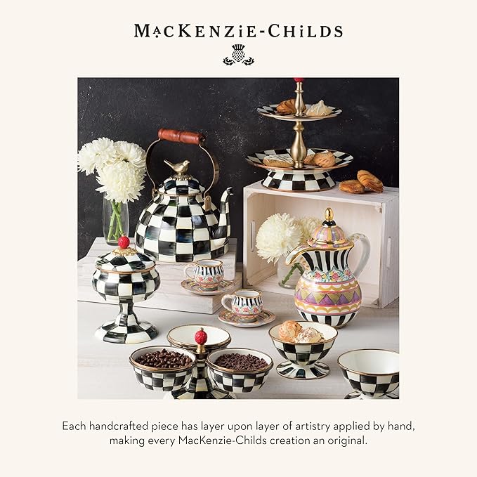 MACKENZIE-CHILDS Enamel Grinder, Refillable Manual Salt Grinder and Pepper Grinder, Black-and-White Courtly Check