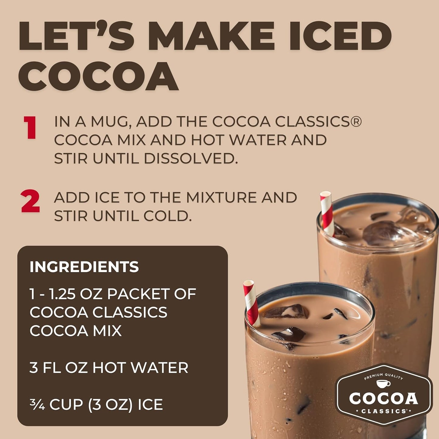 Cocoa Classics Chocolate Supreme Cocoa Mix, Hot Chocolate, Made with Nonfat Milk, Just Add Hot Water, Make Hot or Iced Cocoa, Gluten Free & Kosher Dairy Friendly, 1.25oz Packets (Pack of 36)