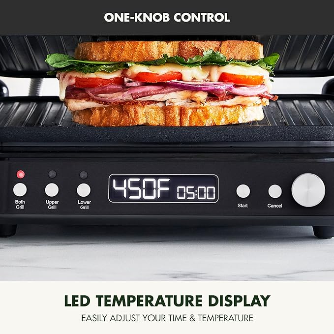 GreenPan 6-in-1 Multifunction Removable Plate Indoor Grill & Electric Griddle, Diamond Infused PFAS Free Ceramic Nonstick Reversible Plates, Opens Flat, Adjustable Temp, Panini Press, Black