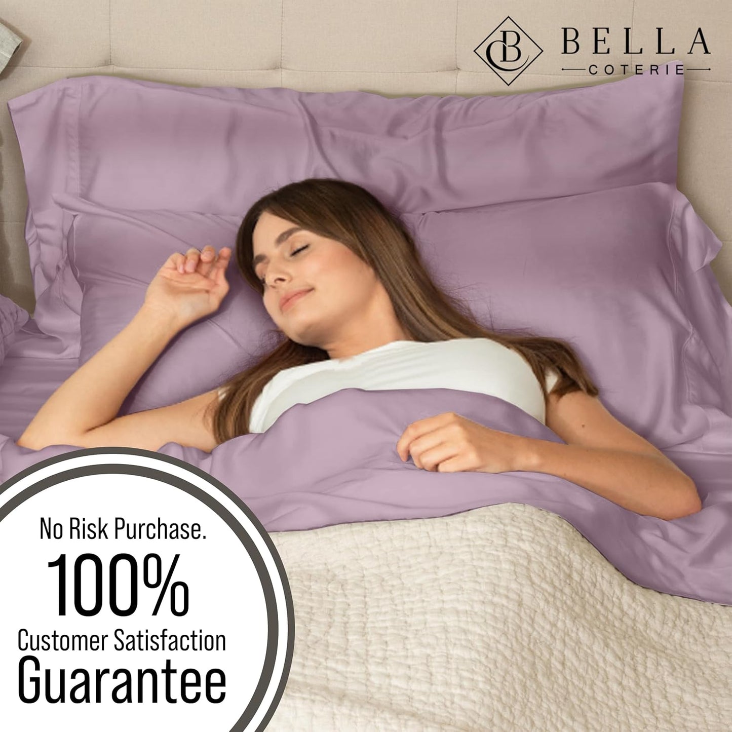 Bella Coterie Luxury Bamboo Viscose Split King Size Sheet Set | 100% Organically Grown | Ultra Soft | Cooling for Hot Sleepers | 18" Deep Pocket [Lilac]