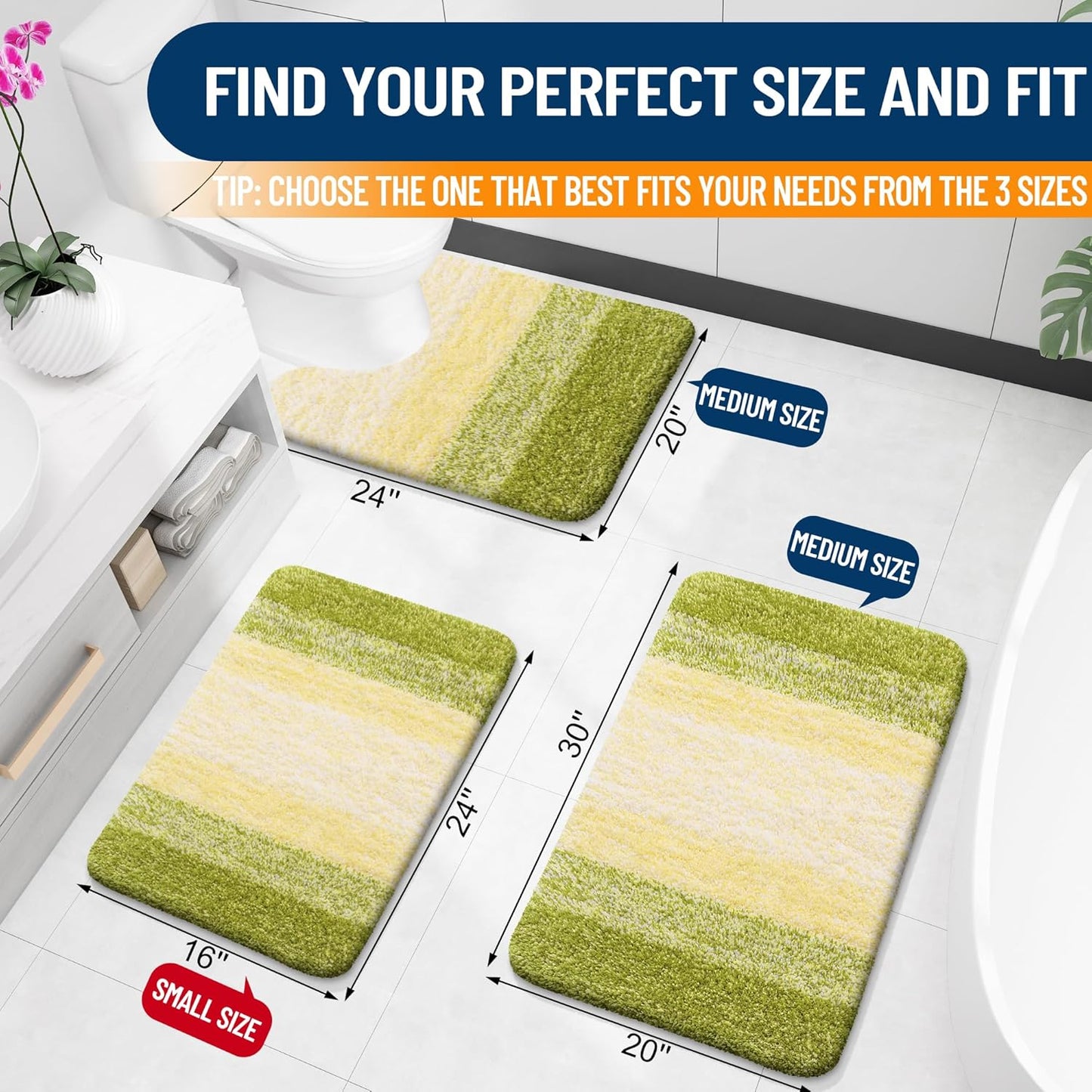 OLANLY Bathroom Rugs Mat 24x16, Extra Soft Absorbent Microfiber Bath Rugs, Rubber Backing, Quick Dry, Machine Washable Bath Mats for Bathroom Floor, Tub and Shower, Home Decor Accessories, Olive Green