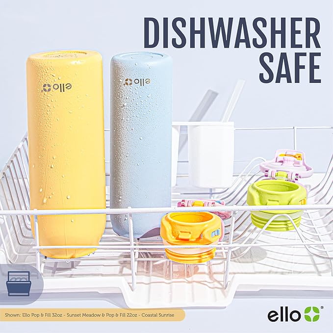 Ello Pop & Fill 32oz Stainless Steel Water Bottle with Quick Fill Technology, Double Walled and Vacuum Insulated Metal, Leak Proof Locking Lid, Sip and Chug, Reusable, BPA Free, Pastel Paradise
