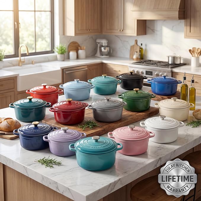 Zulay Kitchen 5 Quart Enameled Cast Iron Dutch Oven Pot with Lid – Premium Durability & Oven Safe up to 500°F – Heavy Duty Cookware Perfect for Bread Baking, Stews, Braising & Roasting – Blue