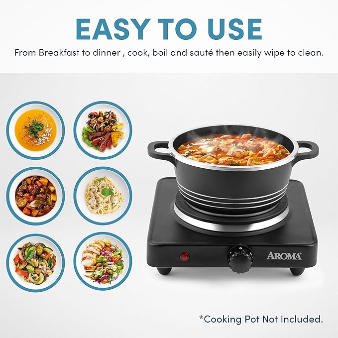 Aroma Housewares AHP-303 Single Burner Hot Plate, Metal, Black