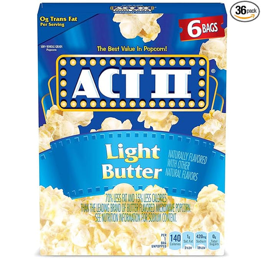Act II Light Butter Microwave Popcorn, 2.75 oz., 6-Count Bags (Pack of 6)