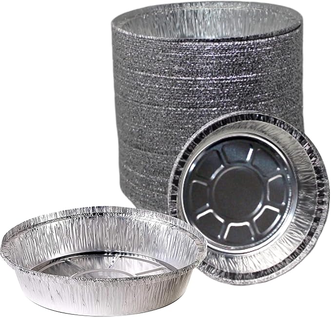 EcoQuality 6" Round Aluminum Foil Pans - Disposable Containers with Foldable Walls for Pie Baking, Cooking, Serving, Reheating, and Storing - Freezer and Oven Safe Tart Pan 200 Pack